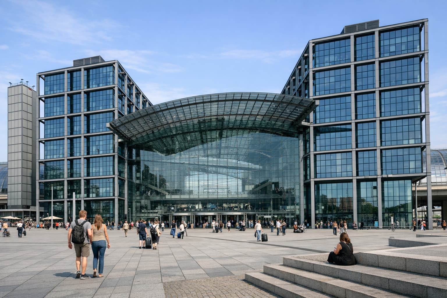 Berlin Hauptbahnhof exterior with architectural detail, signaling major rail network reliability.